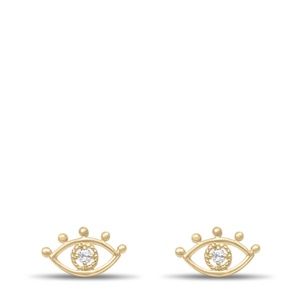 14K YELLOW / WHITE GOLD EVIL EYE  EARRING WITH 0.0015 CARAT DIAMOND